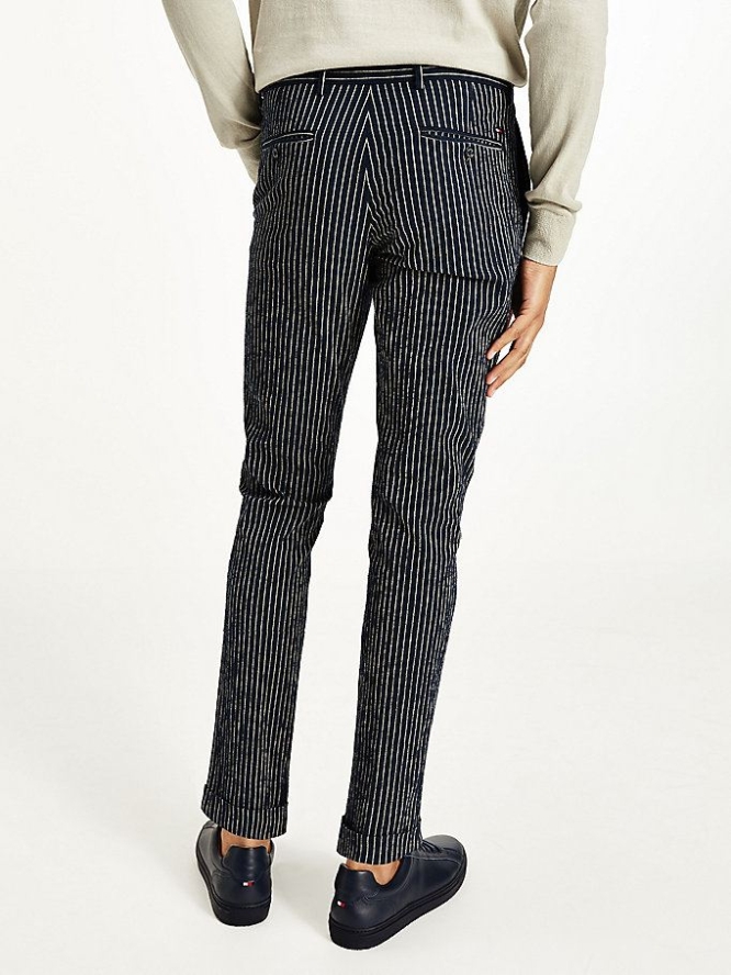 Tommy Hilfiger Denton Gerade Pinstripe Seersucker Hosen Herren Dunkelblau | AT234EWOF