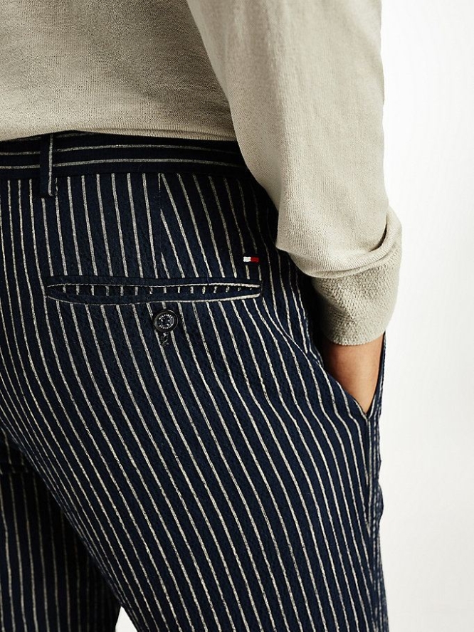 Tommy Hilfiger Denton Gerade Pinstripe Seersucker Hosen Herren Dunkelblau | AT234EWOF