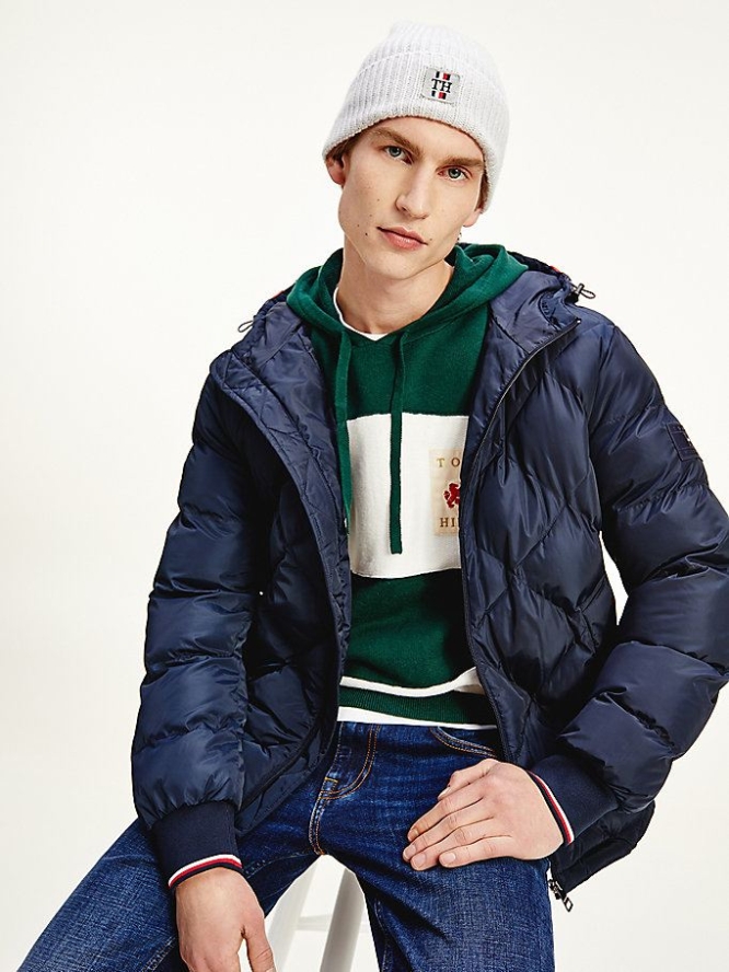 Tommy Hilfiger Diamond Gesteppt Mit Kapuze Jacke Herren Dunkelblau | AT302EKBC