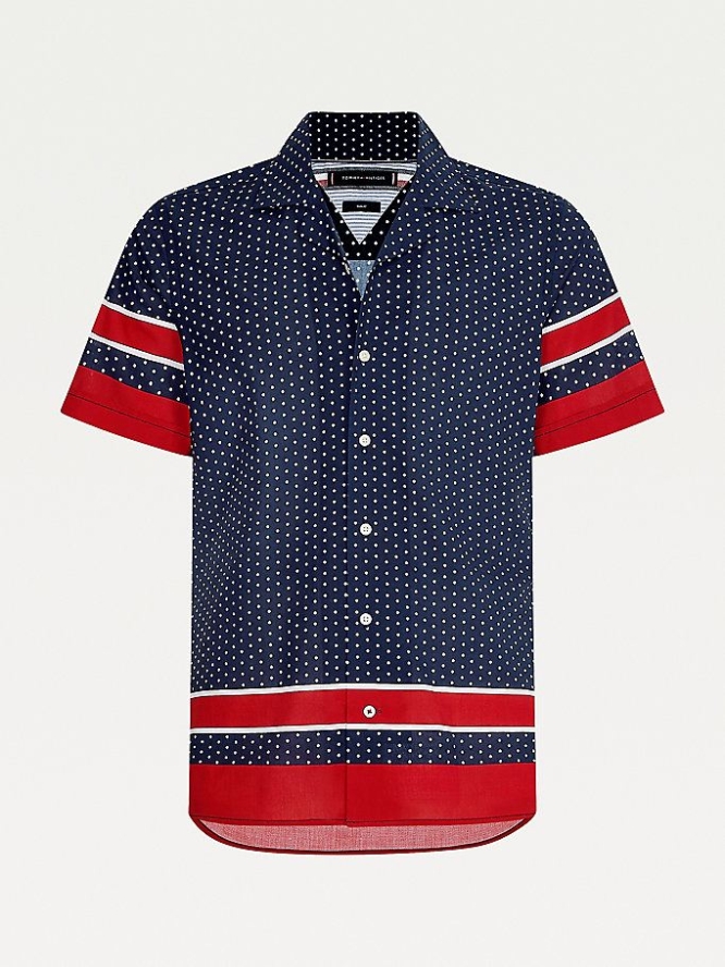 Tommy Hilfiger Dot Slim Fit Kurzes Sleeve Hemd Herren Dunkelgrau Navy Weiß Rot | AT654QOZG