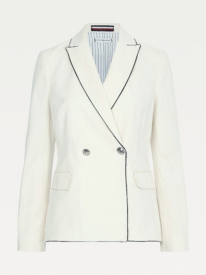 Tommy Hilfiger Double Breasted Contrast Trim Blazer Damen Weiß | AT138UHKL