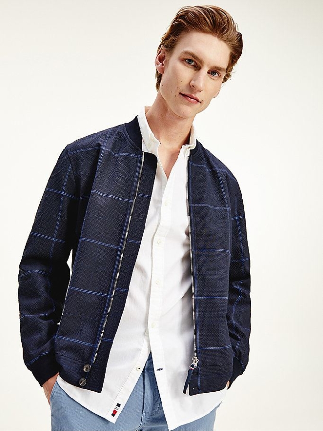 Tommy Hilfiger Elevated Windowpane Check Bomber Jacke Herren Dunkelblau | AT692WKDY