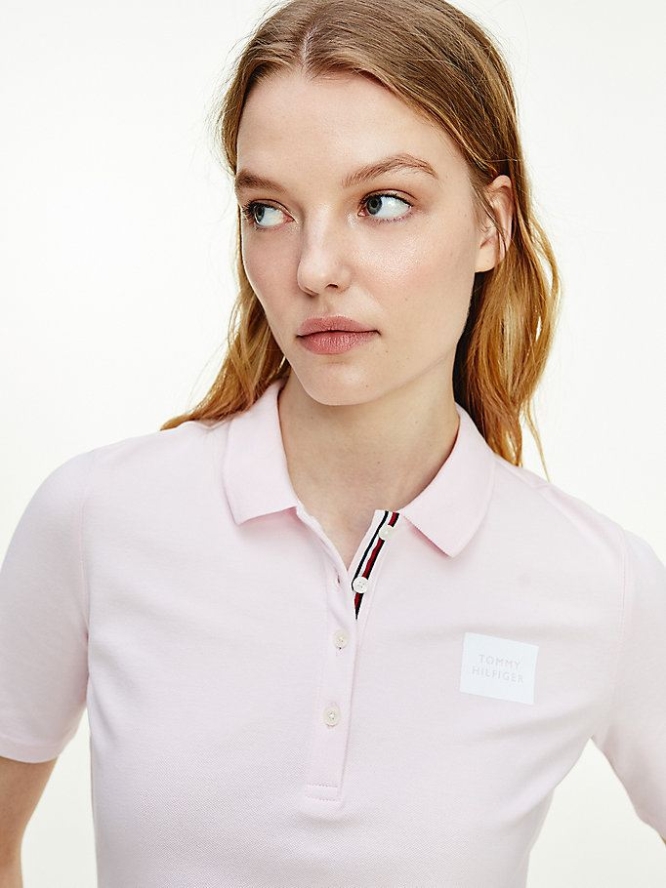 Tommy Hilfiger Essential Box Logo Polo Shirts Damen Hellrosa | AT164ITOS