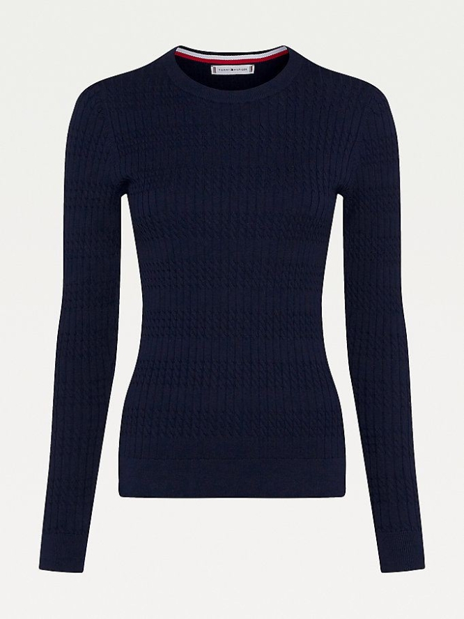 Tommy Hilfiger Essential Cable Knit Jumper Pullover Damen Dunkelblau | AT279AWFD