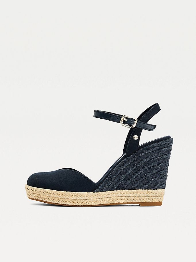 Tommy Hilfiger Essential Closed Kappe Wedge Keilabsatz Sandalen Damen Dunkelblau | AT409PJHI