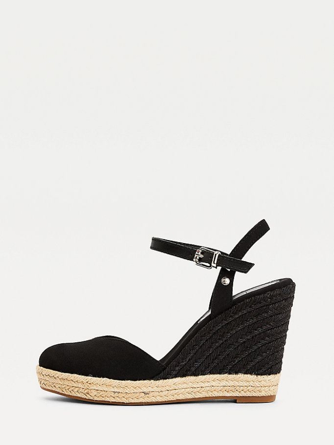 Tommy Hilfiger Essential Closed Kappe Wedge Keilabsatz Sandalen Damen Schwarz | AT538JHVO