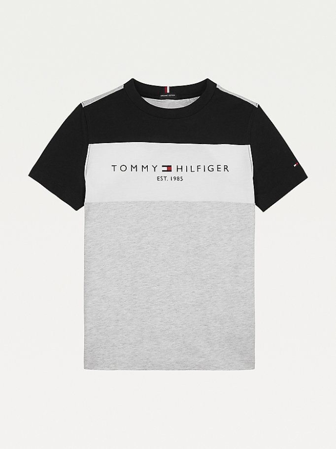 Tommy Hilfiger Essential Colour-Blocked Organic Baumwoll T-shirts Kinder Hellgrau | AT216TMDR