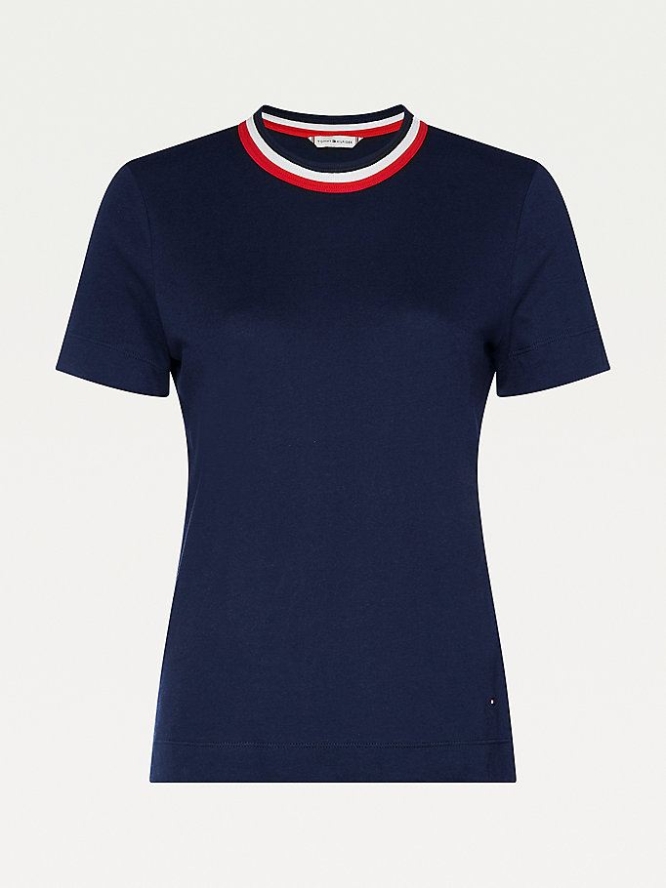 Tommy Hilfiger Essential Contrast T-shirts Damen Dunkelblau | AT543AQLP