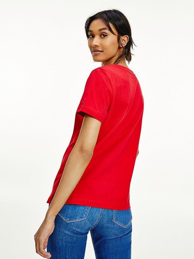 Tommy Hilfiger Essential Crew Neck Logo T-shirts Damen Rot | AT109KTRI