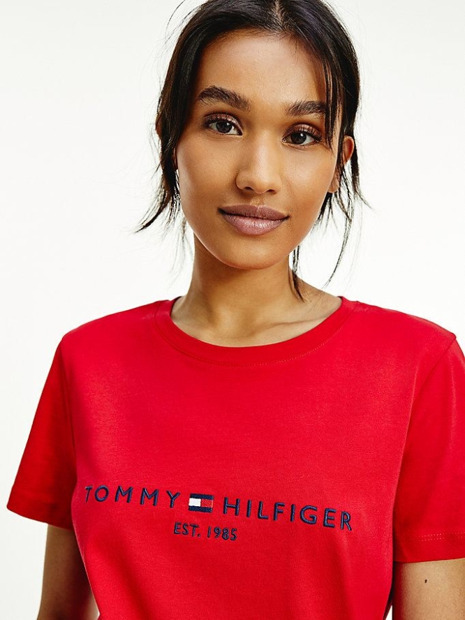 Tommy Hilfiger Essential Crew Neck Logo T-shirts Damen Rot | AT109KTRI