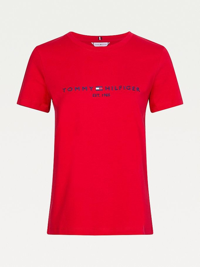 Tommy Hilfiger Essential Crew Neck Logo T-shirts Damen Rot | AT109KTRI