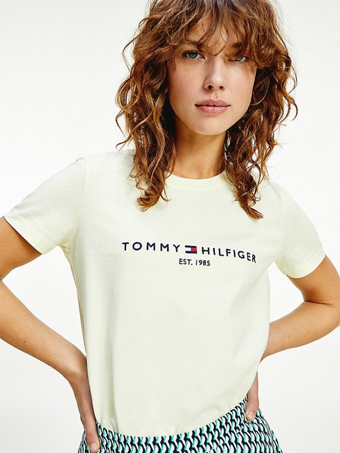 Tommy Hilfiger Essential Crew Neck Logo T-shirts Damen Zitrone | AT270XNKW