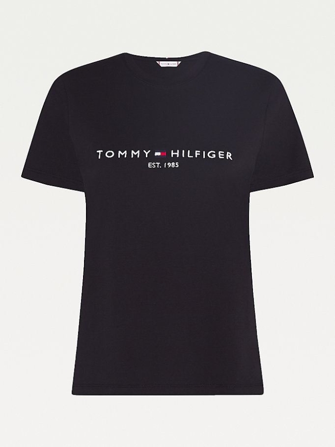 Tommy Hilfiger Essential Crew Neck Logo T-shirts Damen Schwarz | AT350AJPV