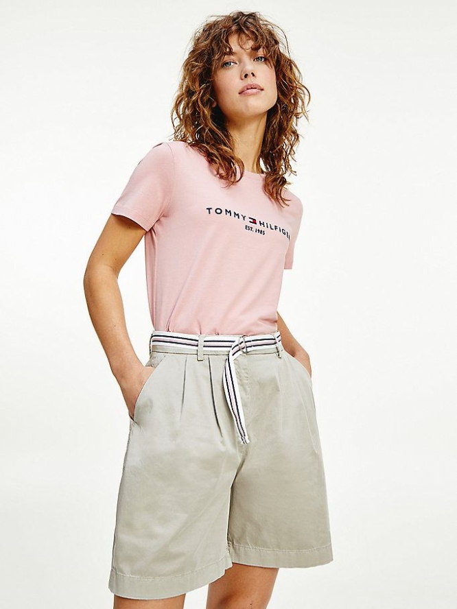 Tommy Hilfiger Essential Crew Neck Logo T-shirts Damen Rosa | AT479NYBO