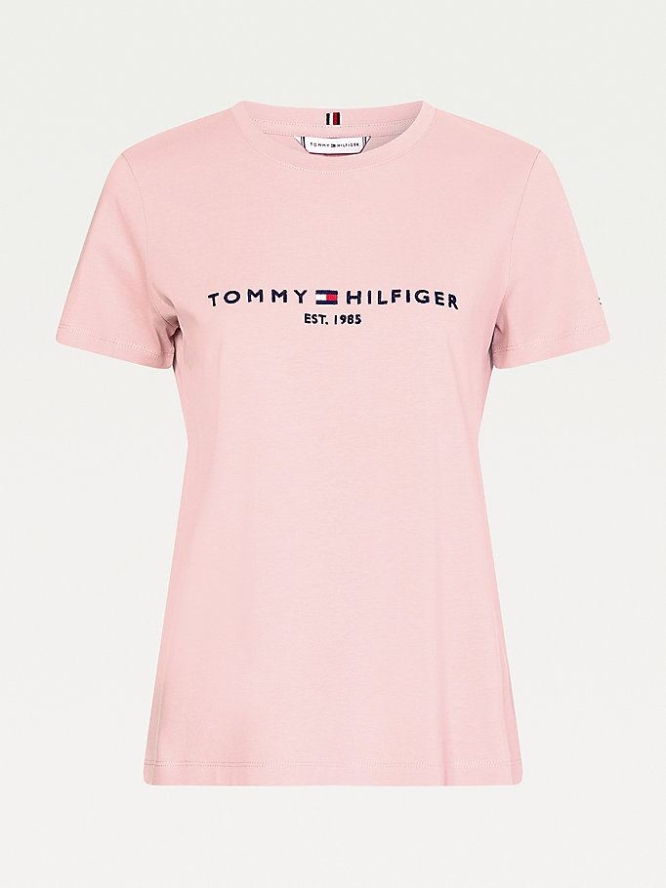 Tommy Hilfiger Essential Crew Neck Logo T-shirts Damen Rosa | AT479NYBO