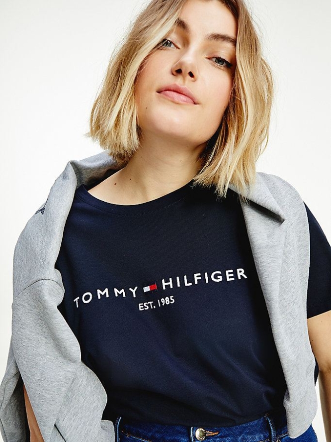 Tommy Hilfiger Essential Curve Crew Neck T-shirts Damen Dunkelblau | AT638USQB