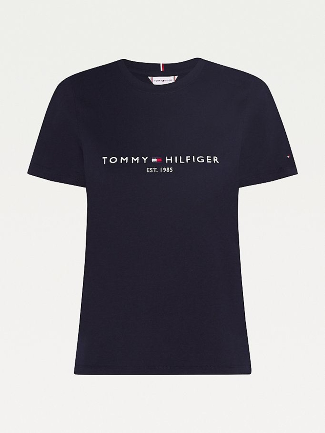 Tommy Hilfiger Essential Curve Crew Neck T-shirts Damen Dunkelblau | AT638USQB