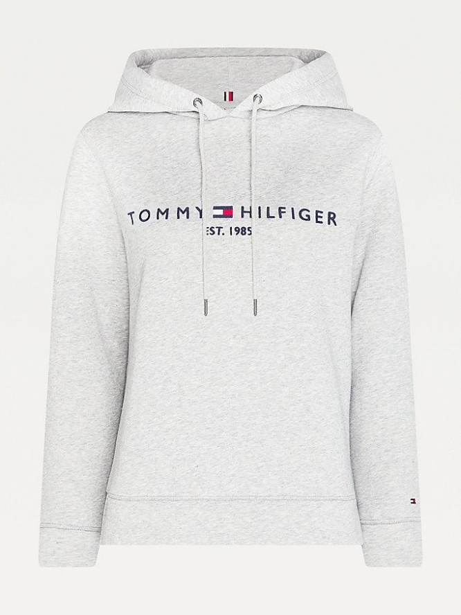 Tommy Hilfiger Essential Curve Logo Hoodie Damen Hellgrau | AT026EWVL