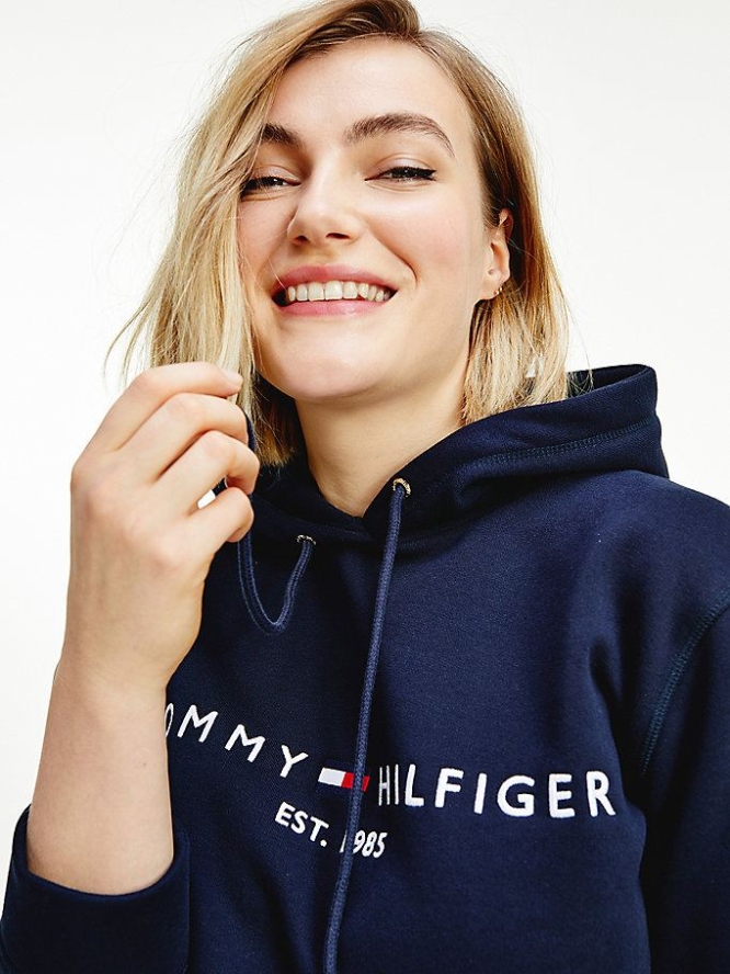 Tommy Hilfiger Essential Curve Logo Hoodie Damen Dunkelblau | AT153FAYI