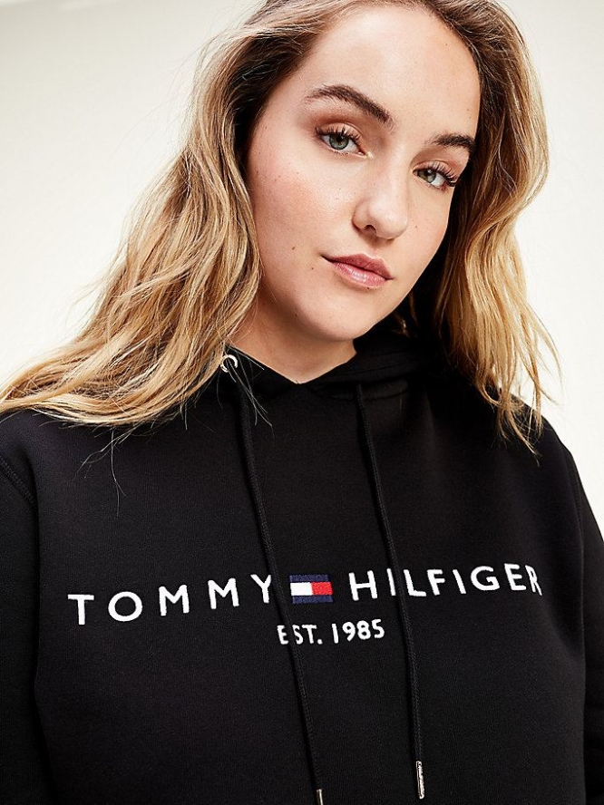 Tommy Hilfiger Essential Curve Logo Hoodie Damen Schwarz | AT359MJFV