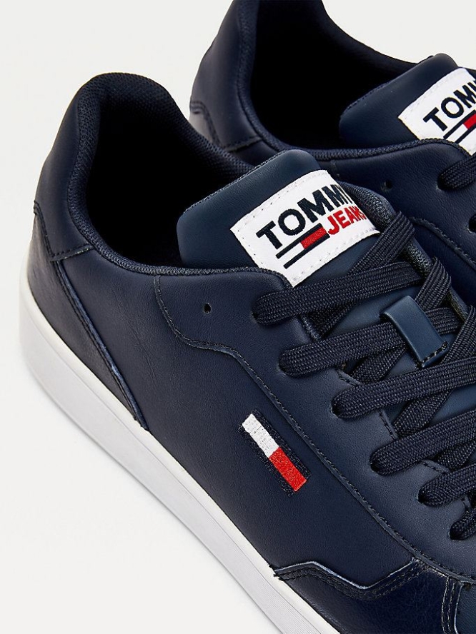 Tommy Hilfiger Essential Flag Leder Cupsole Sneakers Herren Hellnavy | AT179IQAN