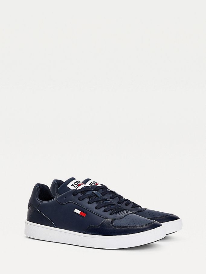 Tommy Hilfiger Essential Flag Leder Cupsole Sneakers Herren Hellnavy | AT179IQAN