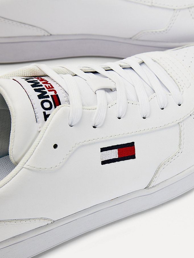 Tommy Hilfiger Essential Flag Leder Cupsole Sneakers Herren Weiß | AT942OIGK