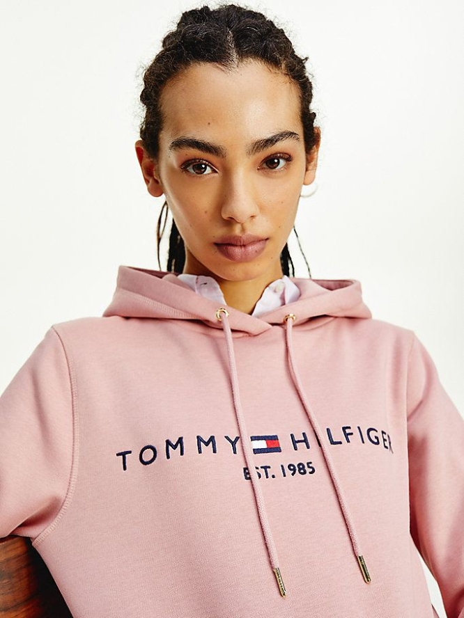 Tommy Hilfiger Essential Fleece Logo Hoodie Damen Rosa | AT082ZMWY