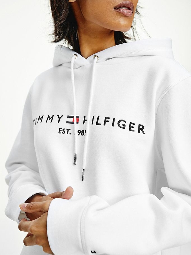 Tommy Hilfiger Essential Fleece Logo Hoodie Damen Weiß | AT453JETI