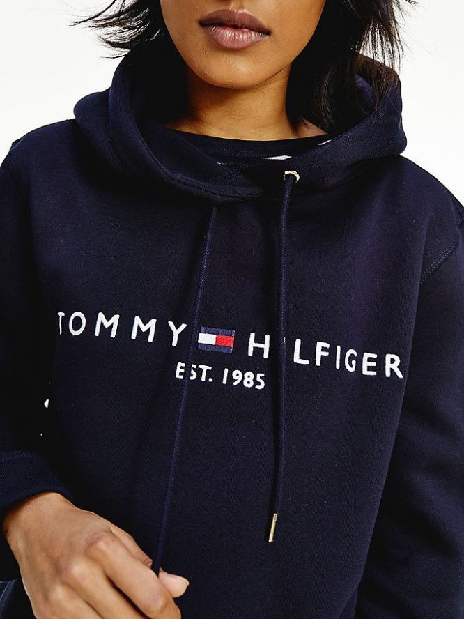 Tommy Hilfiger Essential Fleece Logo Hoodie Damen Dunkelblau | AT630CHXL