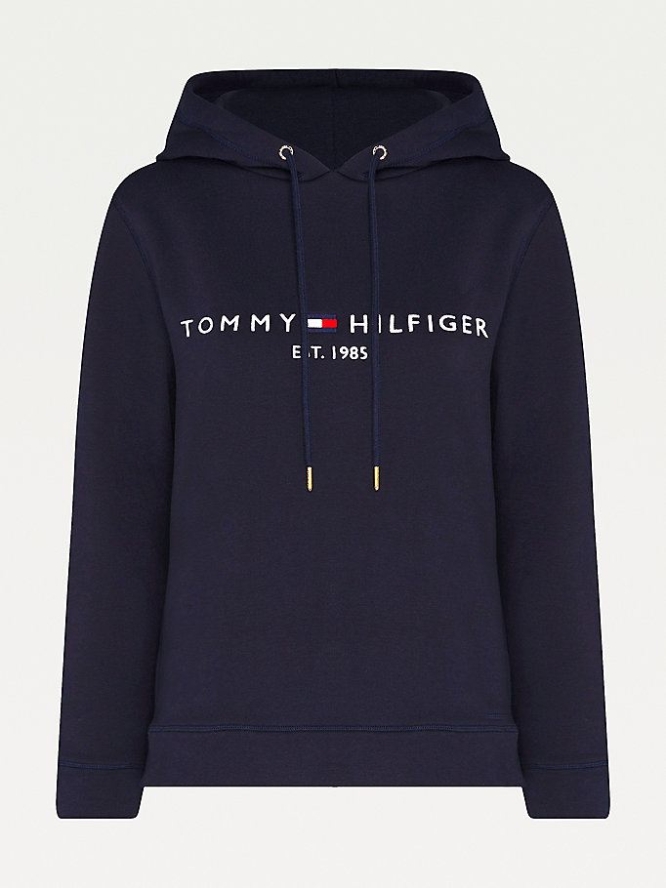 Tommy Hilfiger Essential Fleece Logo Hoodie Damen Dunkelblau | AT630CHXL