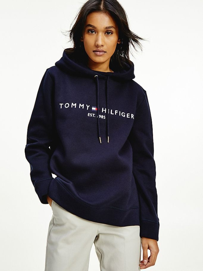 Tommy Hilfiger Essential Fleece Logo Hoodie Damen Dunkelblau | AT630CHXL