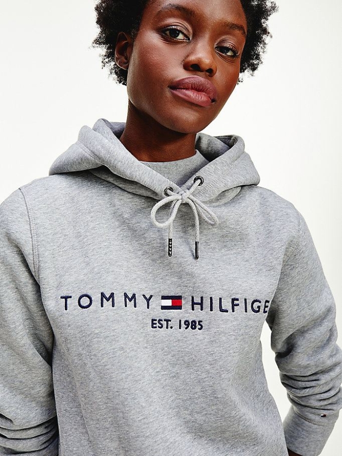 Tommy Hilfiger Essential Fleece Logo Hoodie Damen Hellgrau | AT689UOHM