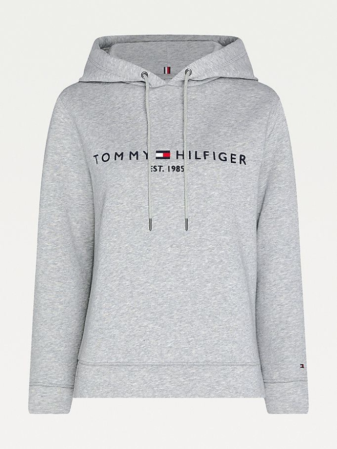 Tommy Hilfiger Essential Fleece Logo Hoodie Damen Hellgrau | AT689UOHM