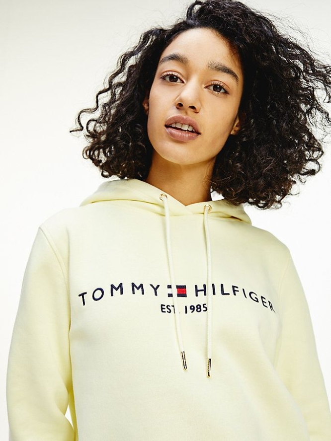 Tommy Hilfiger Essential Fleece Logo Hoodie Damen Zitrone | AT764ZYNB