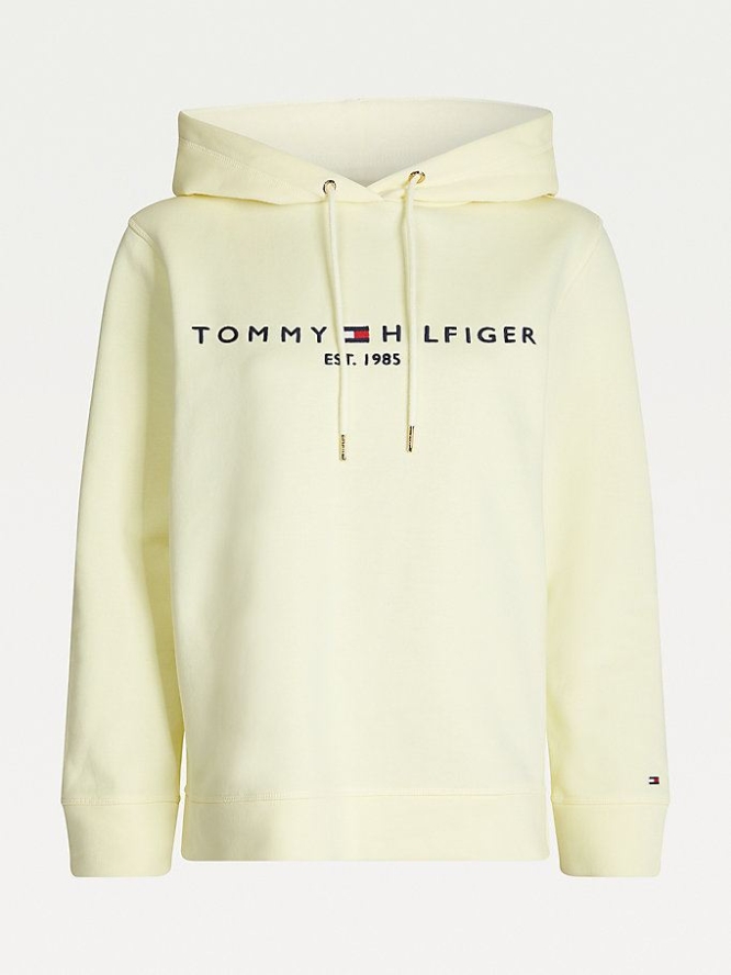 Tommy Hilfiger Essential Fleece Logo Hoodie Damen Zitrone | AT764ZYNB