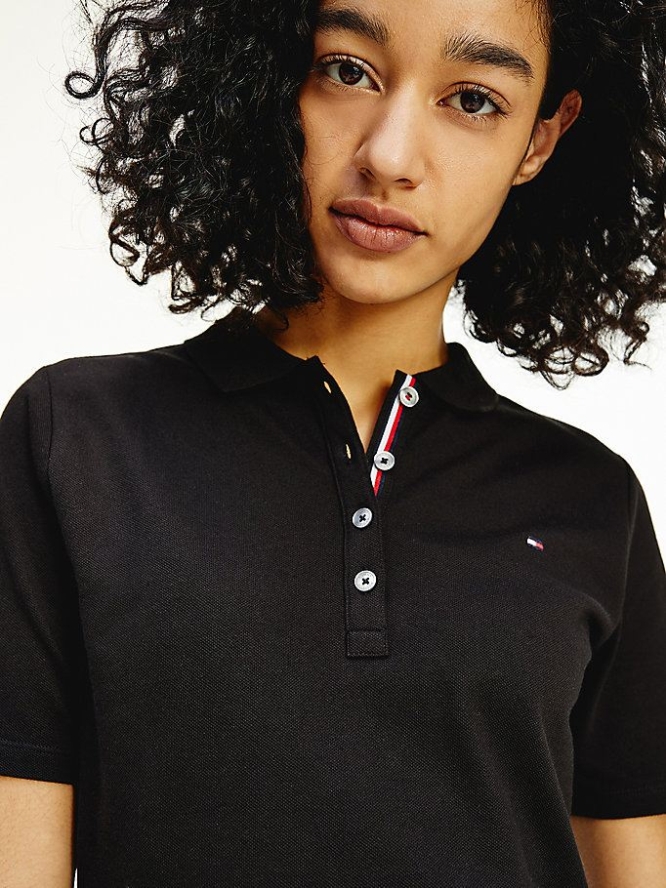 Tommy Hilfiger Essential Kurzes Sleeve Polo Shirts Damen Schwarz | AT096XQIE