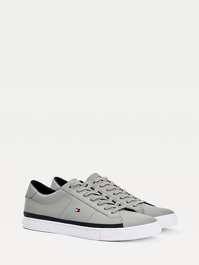 Tommy Hilfiger Essential Leder Contrast Sneakers Herren Silber | AT472GJPO