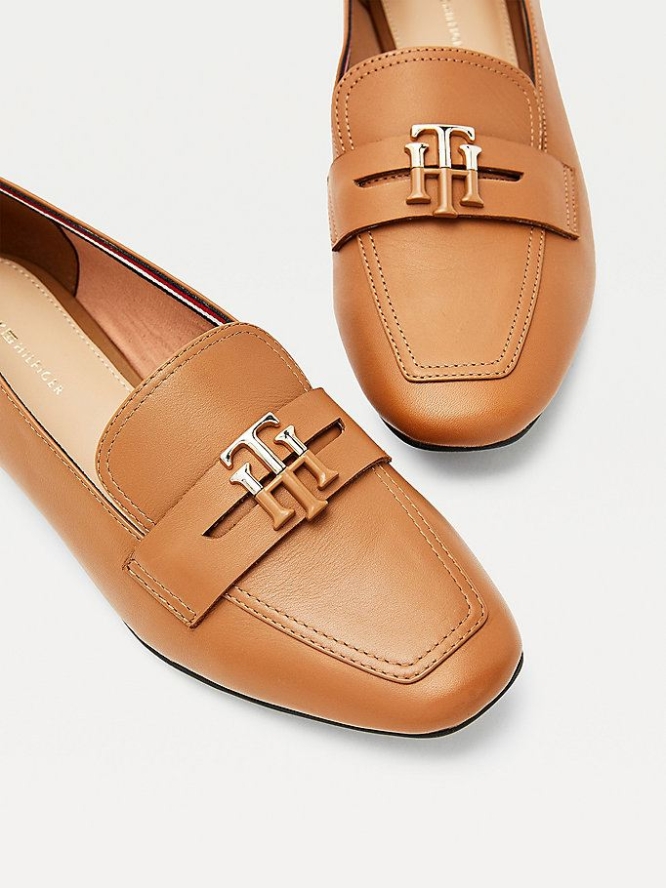 Tommy Hilfiger Essential Leder Loafers Flache Schuhe Damen Braun | AT741ZHEA