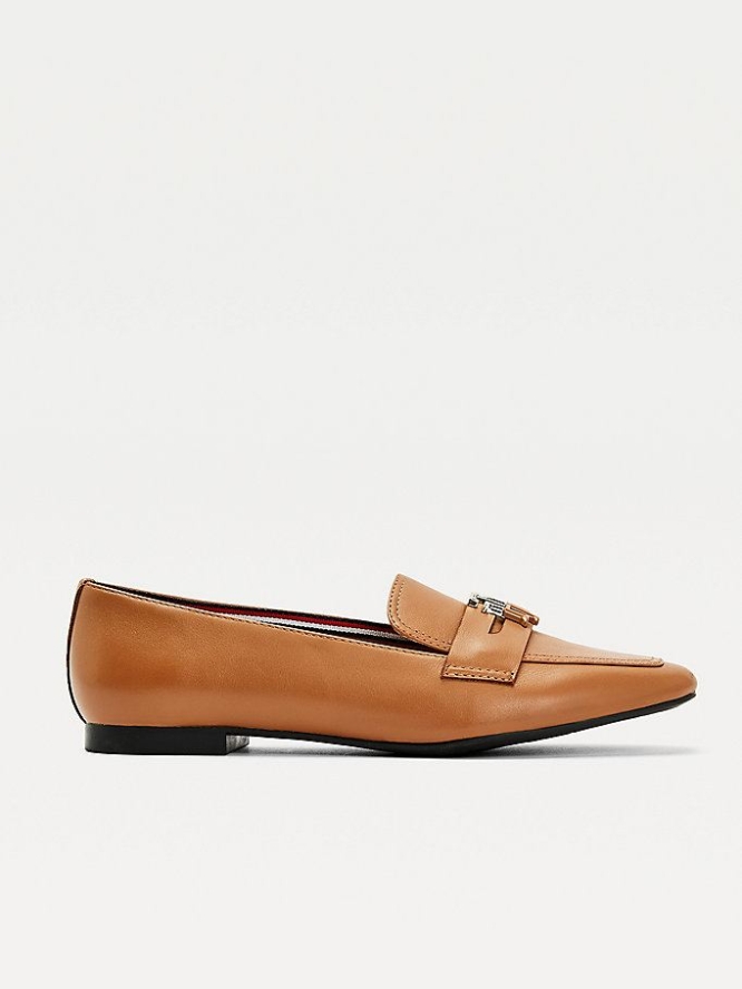 Tommy Hilfiger Essential Leder Loafers Flache Schuhe Damen Braun | AT741ZHEA