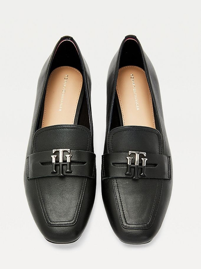 Tommy Hilfiger Essential Leder Loafers Flache Schuhe Damen Schwarz | AT942TBHF