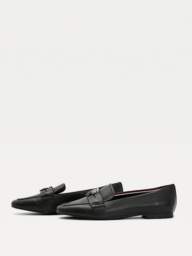 Tommy Hilfiger Essential Leder Loafers Flache Schuhe Damen Schwarz | AT942TBHF