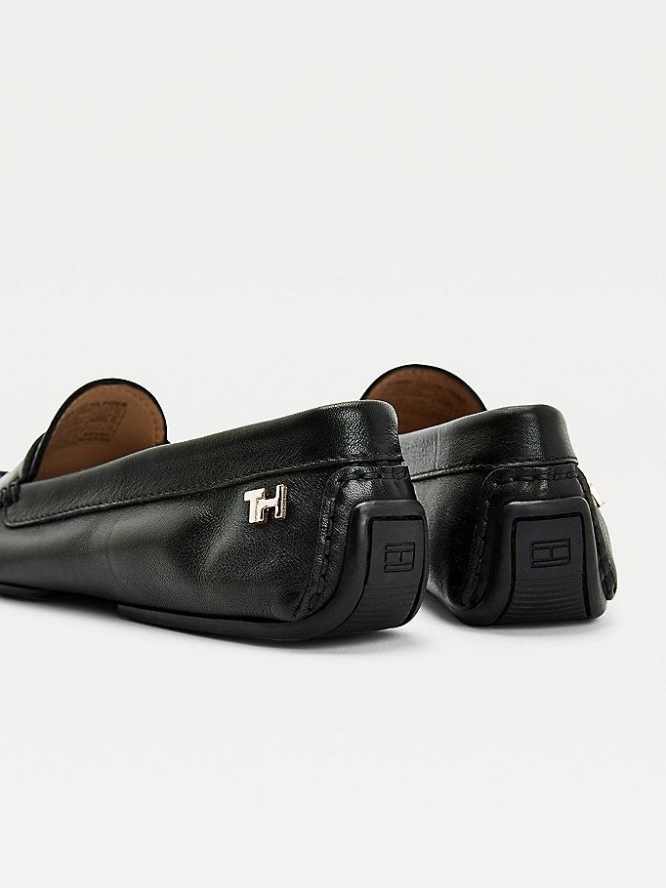 Tommy Hilfiger Essential Leder Moccasin Flache Schuhe Damen Schwarz | AT486FGYX