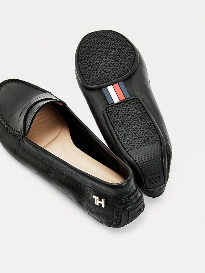 Tommy Hilfiger Essential Leder Moccasin Flache Schuhe Damen Schwarz | AT486FGYX