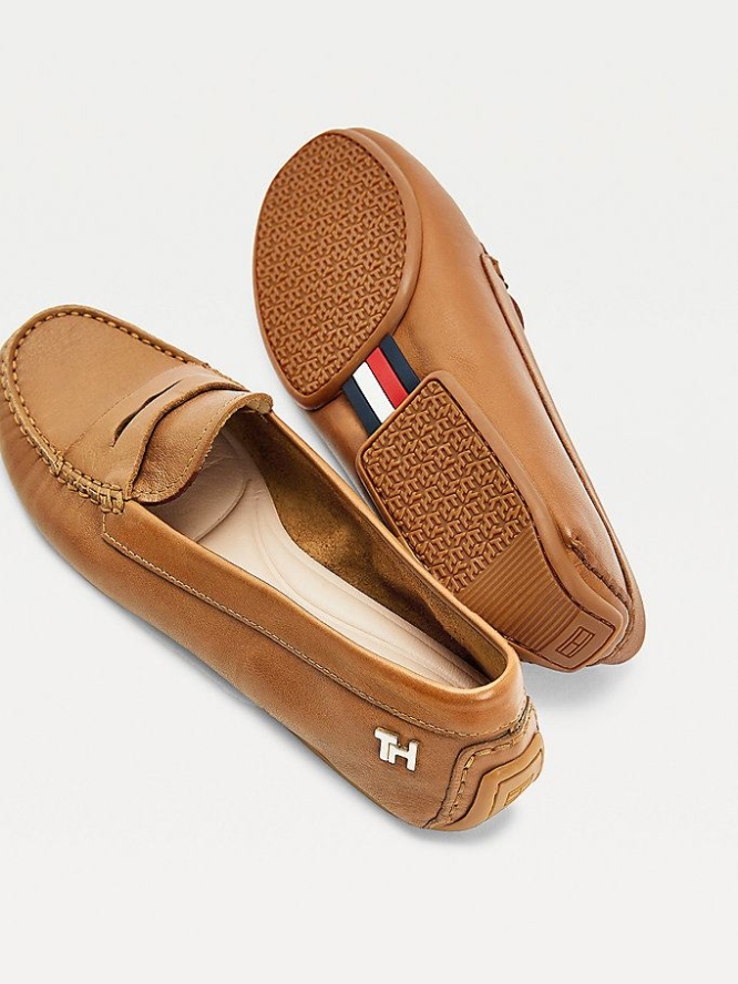 Tommy Hilfiger Essential Leder Moccasin Flache Schuhe Damen Braun | AT807COYE