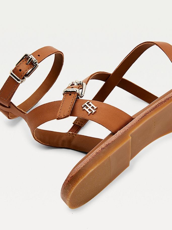 Tommy Hilfiger Essential Leder Riemchen Flache Sandalen Damen Braun | AT380WRKP