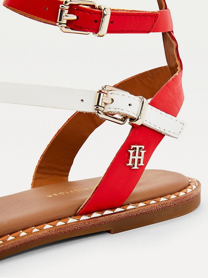 Tommy Hilfiger Essential Leder Riemchen Flache Sandalen Damen Weiß | AT573DLIG