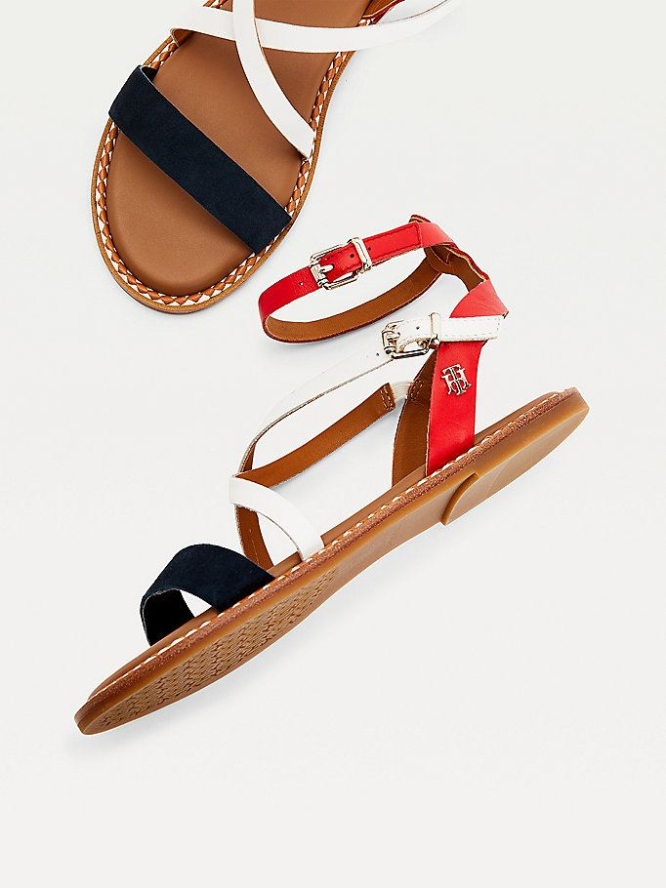 Tommy Hilfiger Essential Leder Riemchen Flache Sandalen Damen Weiß | AT573DLIG