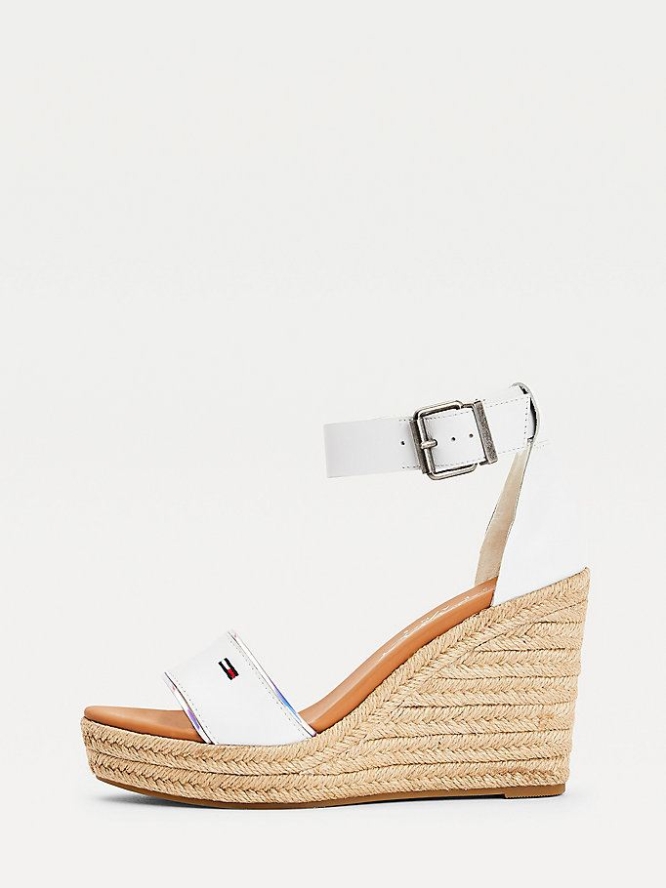 Tommy Hilfiger Essential Leder Wedge Keilabsatz Sandalen Damen Weiß | AT982GYIK