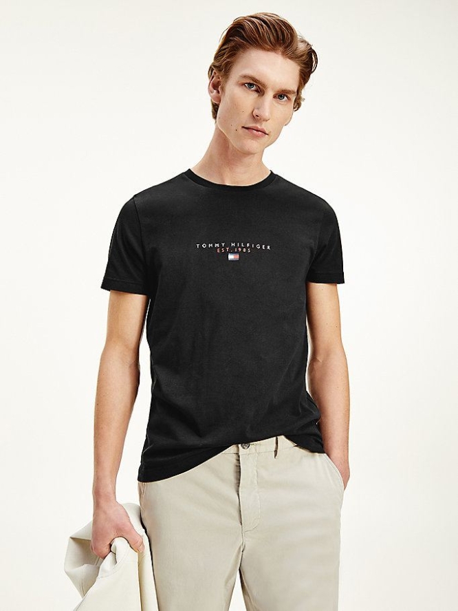 Tommy Hilfiger Essential Logo Print Organic Baumwoll T-shirts Herren Schwarz | AT279SQFT